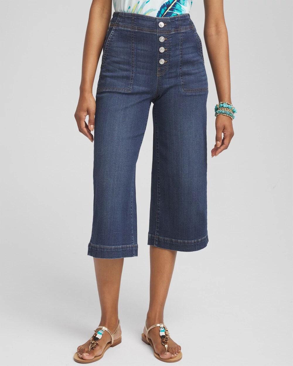 【COSYHARU】Near Semi-Wide Denim Pants CHS_FAUX BTN PO W CAPRI